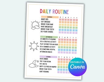 Daily Summer Routine For Kids Printable Summer Schedule Daily Checklist Editable Canva Template Summer Activity Schedule For Kids