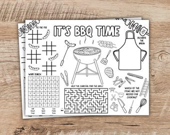 BBQ Activity Placemat Printable BBQ Coloring For Kids Bbq Placemat BBQ Party Activity For Kids Activity Mat Bbq Party Favors Bbq Party Theme