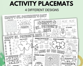 St Patrick's Day Activity Placemat Printable St Patrick's Coloring Placemat St Patty's Classroom Activity Mat St Patricks Placemat for Kids