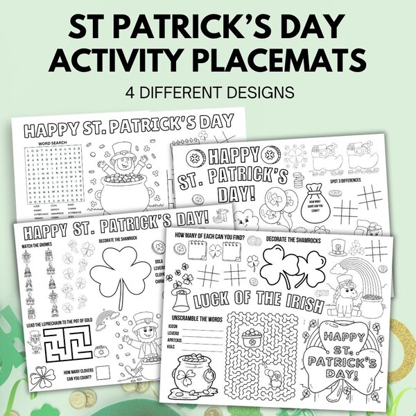 St Patrick's Day Activity Placemat Printable St Patrick's Coloring Placemat St Patty's Classroom Activity Mat St Patricks Placemat for Kids