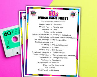 1980s Which Came First Game 80s Party Games 80s Birthday Printable Party Games 80s Party Games 1980s Birthday Party Game 80s Trivia Game