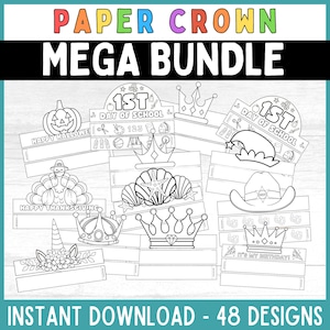 Paper Crown Bundle Printable Paper Crowns Printable Headbands Coloring Activity Printable Party Craft Classroom Activities Printable Hat