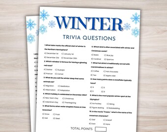 Winter Trivia Game Printable Winter Game Winter Party Game Winter Quiz Questions Winter Party Idea Winter Family Game Office Party Games