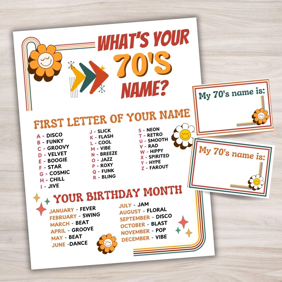 What's Your 70s Name Party Game Printable 70's Party Game 70s Name ...