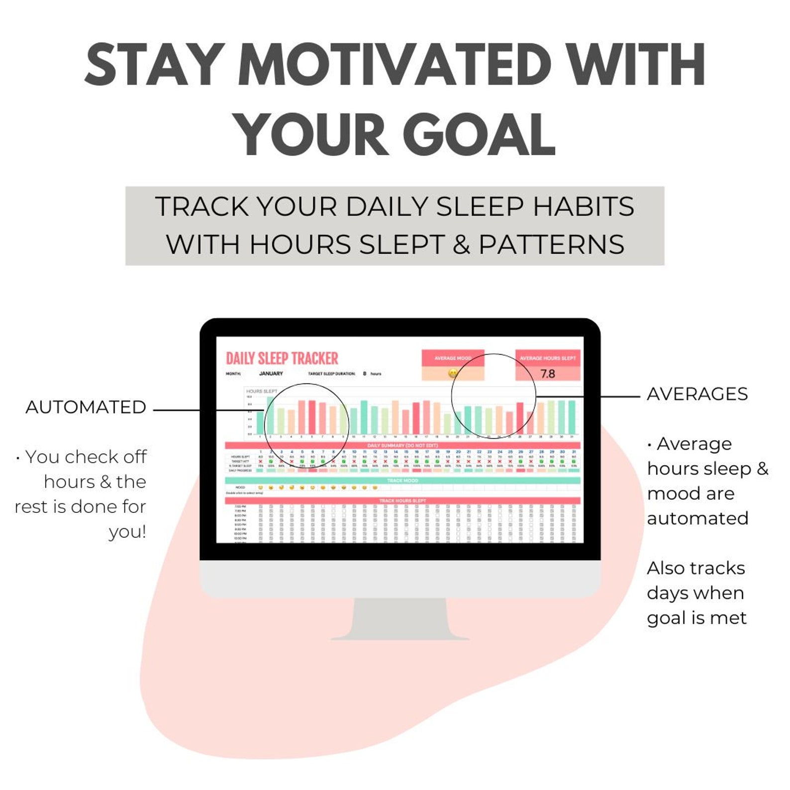 Daily Sleep Tracker Spreadsheet Sleep Tracking Google Sheets Hours ...