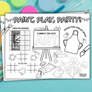 Kunst Party Aktivität Tischset druckbare Kunst Party Färbung Tischset Malerei Geburtstag Party Aktivitäten Malerei Party Favor Art Party Favor