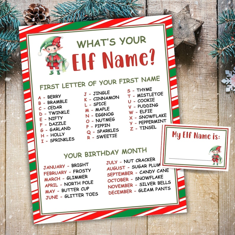 What's Your Elf Name Party Game Printable Elf Game Pirate Name ...