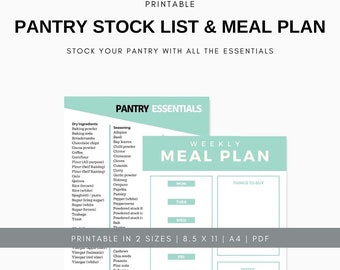 Pantry Inventory Checklist & Meal Planner | Essentials Ingredients List Printable