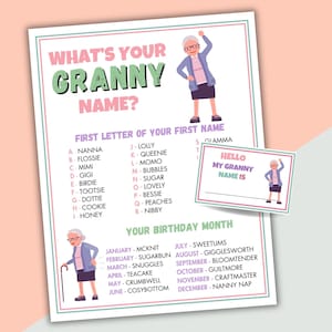 What&#39;s Your Granny Name Party Game Printable Grandparents Day Game Granny Name Generator Mothers Day Activity 100 Days Of School Activity