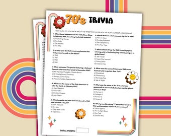 1970s Trivia Game 1970s Party Games 70s Birthday Party Printable Party Games 70s Party Games 1970s Birthday Party Games 70s Trivia Questions