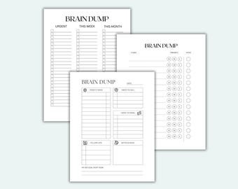 ADHD Brain Dump Planner Printable Brain Dump Templates Executive Function planner To Do List Task Tracker ADHD Organization ADHD Planner