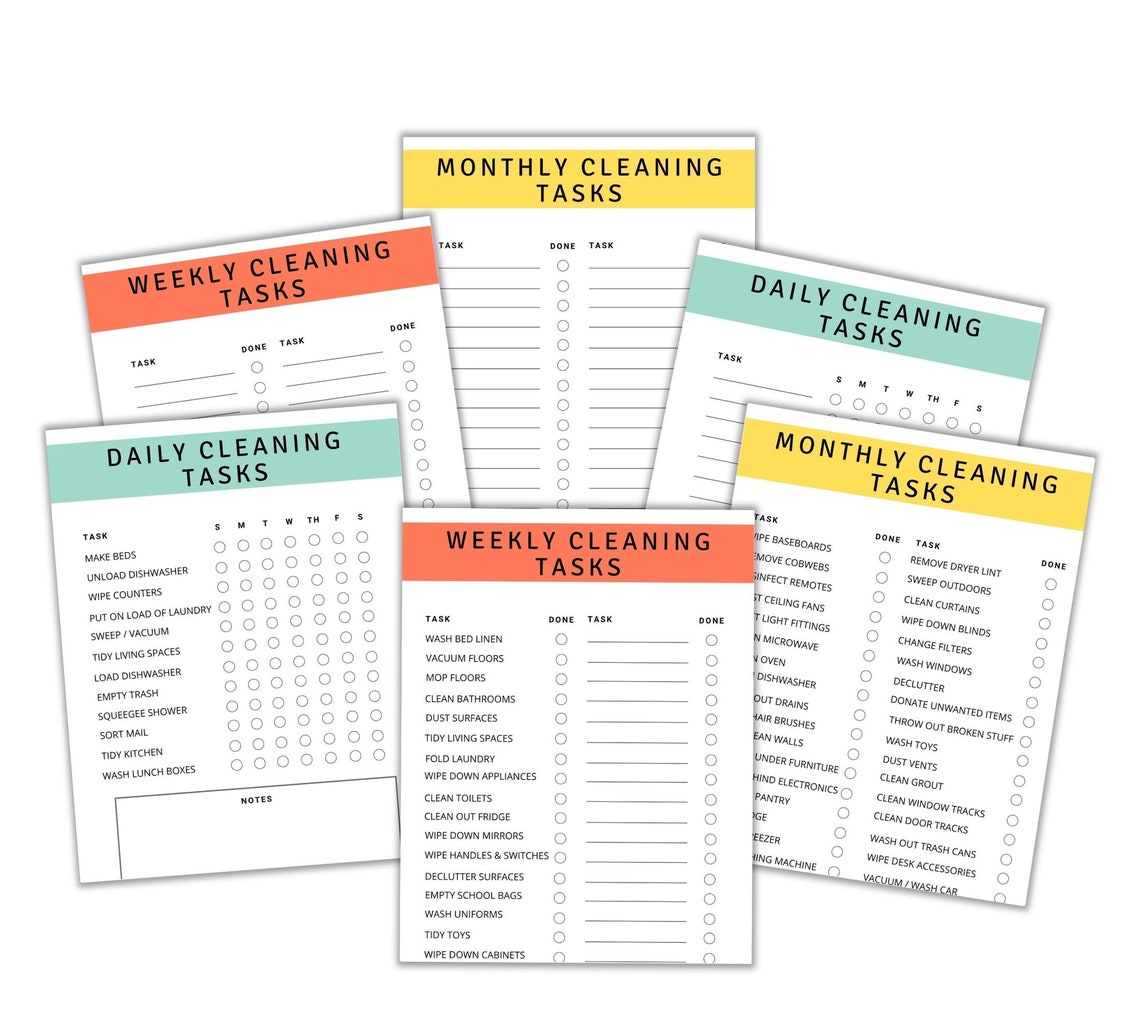 Printable Cleaning Checklist Daily Weekly Monthly Cleaning Schedule ...