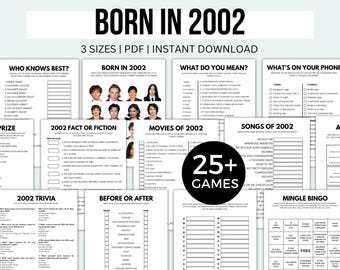 25th Birthday Games Printable Born In 2002 Games 2002 Birthday Games 25th Birthday Game Bundle 25th Birthday Party Games 2002 Trivia Games