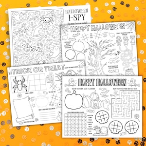 Halloween Activity Placemat Printable Halloween Coloring Placemats Halloween Activities For Kids Printable Halloween Activity Bundle