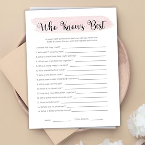 Who Knows Best Bridal Shower Game Bachelorette Party Game Printable Hen Party Game Bachelorette Games Wedding Games Know The Bride Game