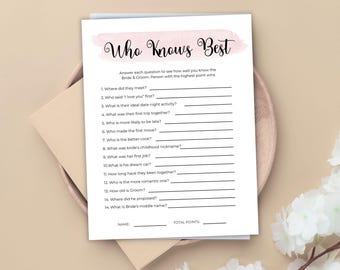 Wer weiß am besten Brautparty-Spiel Bachelorette Party Game Printable Hen Party Game Bachelorette Spiele Hochzeitsspiele Kenne die Braut Spiel