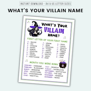 What's Your Villain Name Party Game Printable Halloween Game Villain Name Generator Halloween Party Game Halloween Activity Villain Party image 4