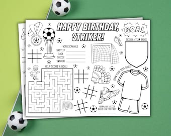 Mantel individual imprimible con actividades para fiestas de fútbol, mantel individual para colorear de fútbol, actividades para fiestas de fútbol, recuerdo de fiesta de fútbol, fiesta de cumpleaños de fútbol
