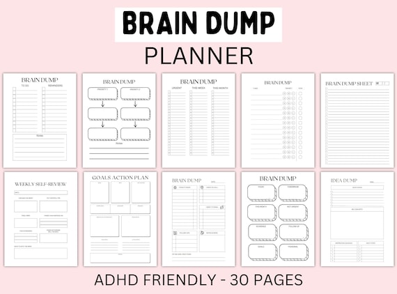 ADHD Brain Dump Planner Printable Brain Dump Templates Executive Function planner To Do List Task Tracker ADHD Organization ADHD Planner
