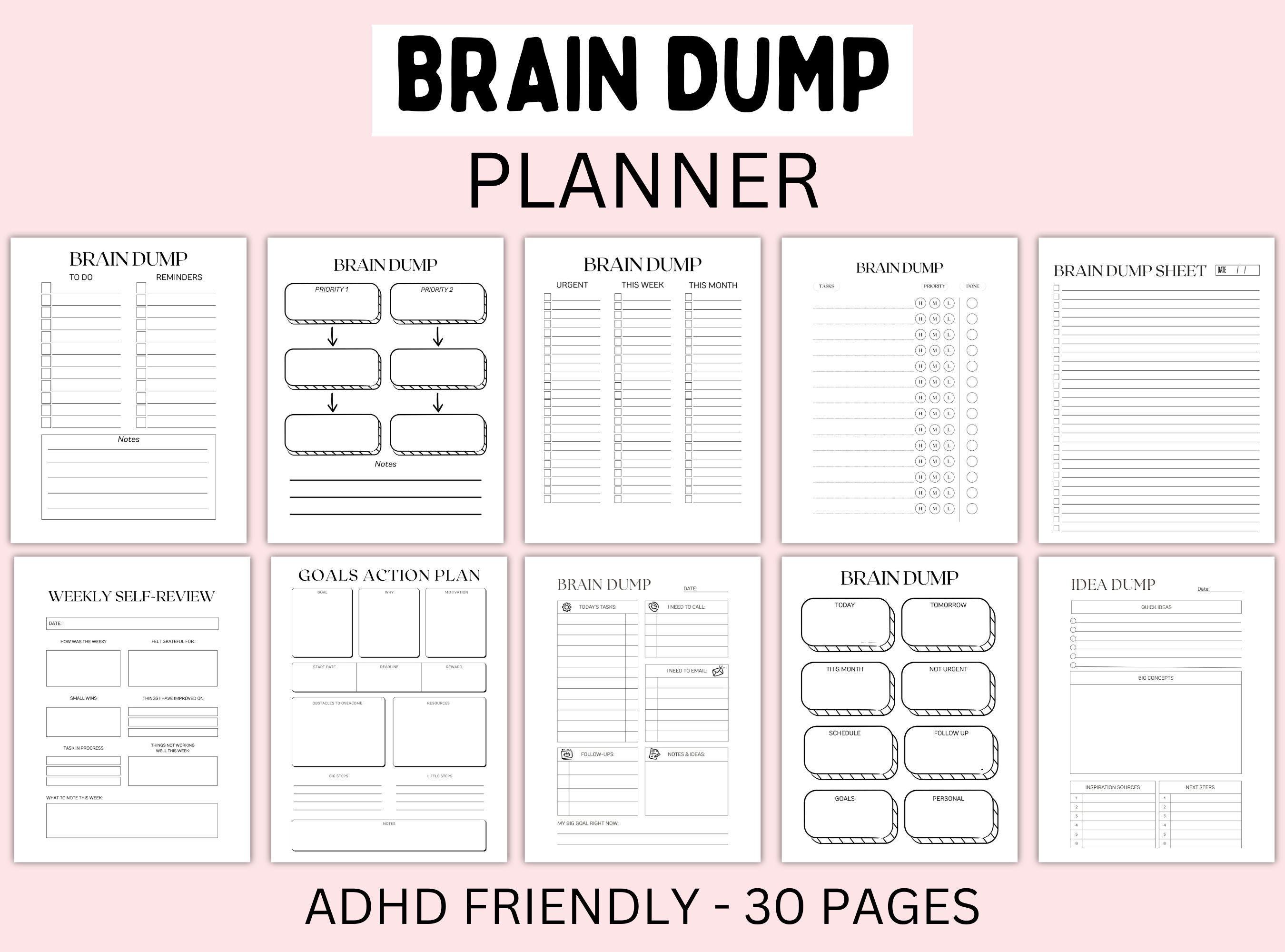 ADHD Brain Dump Planner Printable Brain Dump Templates Executive ...