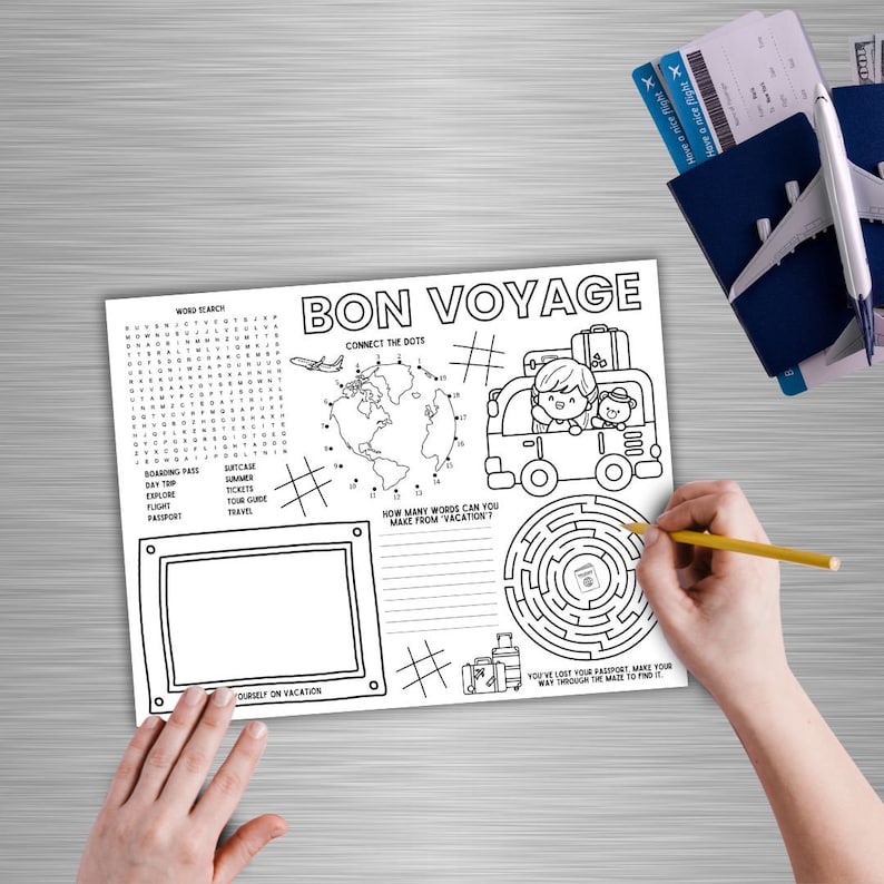 Travel Activity Placemat Printable Plane Activity Mat Airport ...
