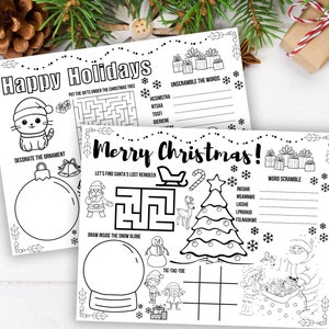 Christmas Activity Placemat, Kids Christmas Activity Printable Placemat, Christmas Coloring Placemat, Holiday Activity Mat, Xmas Activities