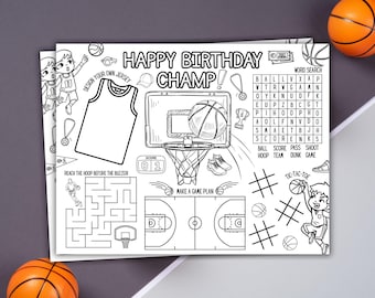 Basketball Party Activity Placemat Printable Basketball Coloring Placemat Basketball Party Activities Basketball Birthday Party Favor