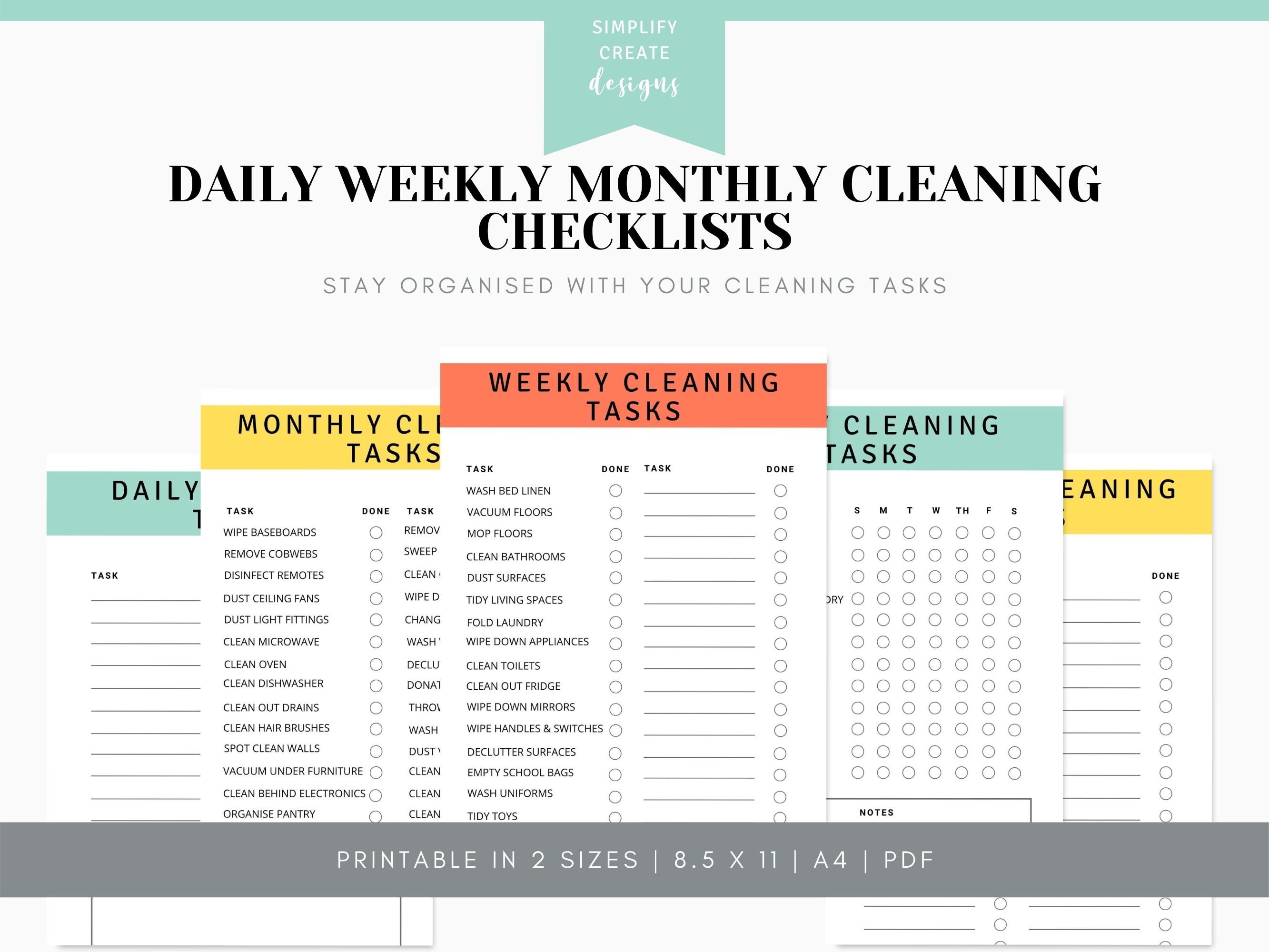 Printable Cleaning Checklist Daily Weekly Monthly Cleaning Schedule ...
