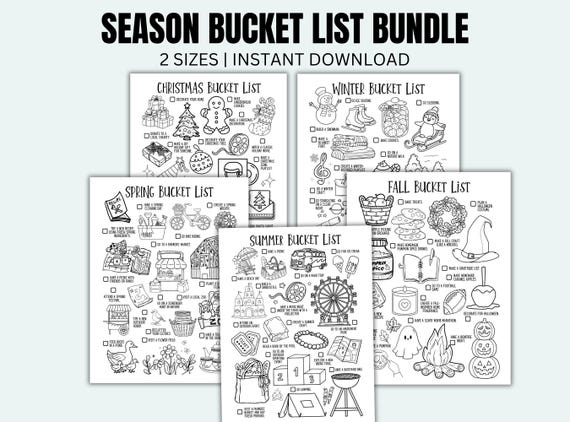 Bucket List Bundle Printable To Do List Planner Pages Seasonal Bucket List Summer Spring Winter Fall Christmas Bucket List Journal Page