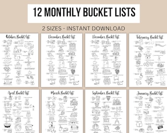 12 Monatliche Bucket List Monatliche To Do Liste Druckbare Planerseiten Saisonales Bucket List Sommer Frühling Winter Herbst Weihnachten Bucket List
