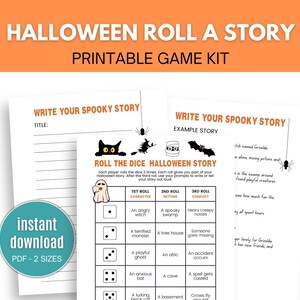 Halloween Roll A Story Game, Printable Halloween Game For Kids, Halloween Story Roll The Dice Game, Halloween Party Game