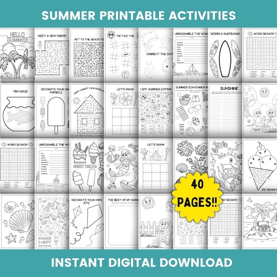 Summer Activity Bundle Printable Summer Kids Activities Summer Activities For Kids Printable Activity Bundle Maze Coloring Pages Puzzles