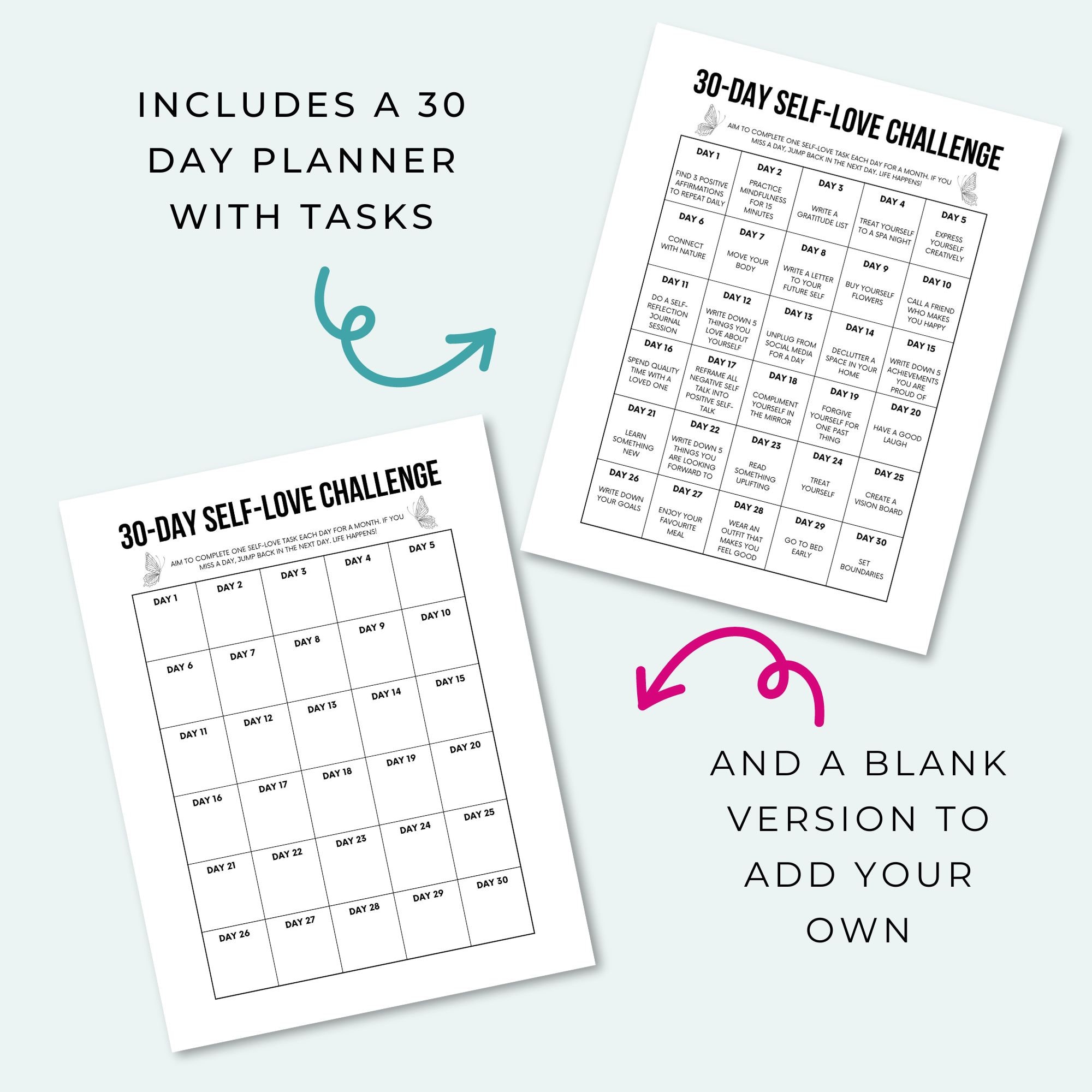 30 Day Self Love Challenge Printable Self-love Challenge Tracker Self ...