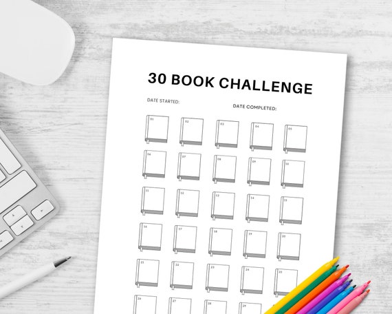30 Book Reading Challenge Printable Book Tracker, Book