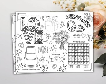 Mrs & Mrs Wedding Activity Placemat Gay Wedding Activity For Kids Same Sex Wedding Coloring Wedding Activity Mat Kids Wedding Placemat LGTBQ