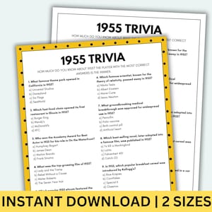 1955 Trivia Spiel Printable 70er Geburtstag Spiele 1955 Geburtstags Spiele 70er Geburtstag Spiel 1955 Trivia Fragen & Antworten 1955 Quiz