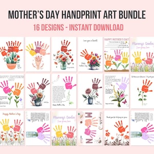 Mother&#39;s Day Handprint Craft Bundle Printable Mother&#39;s Day Handprint Art Mother&#39;s Day Gift DIY Handprint Activity For Kids Handprint Flowers