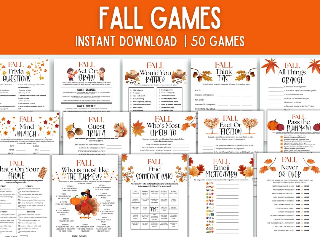 Fall Game Bundle Printable Autumn Games Fall Games Fall Party Autumn ...