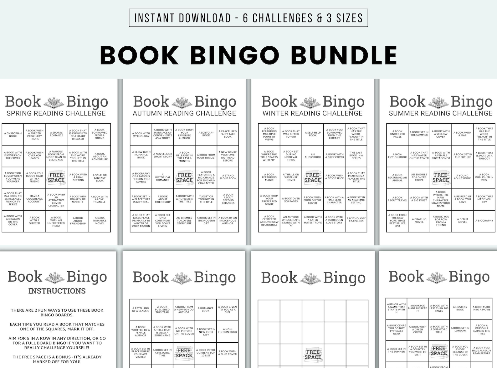 Book Bingo Printable Book Bingo Challenge Reading Challenge Book Club ...