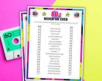 1980s Never or Ever Game 80s Party Games 80s Birthday Party Printable Party Games 80s Party Games 1980s Birthday 80s Never Have I Ever Game