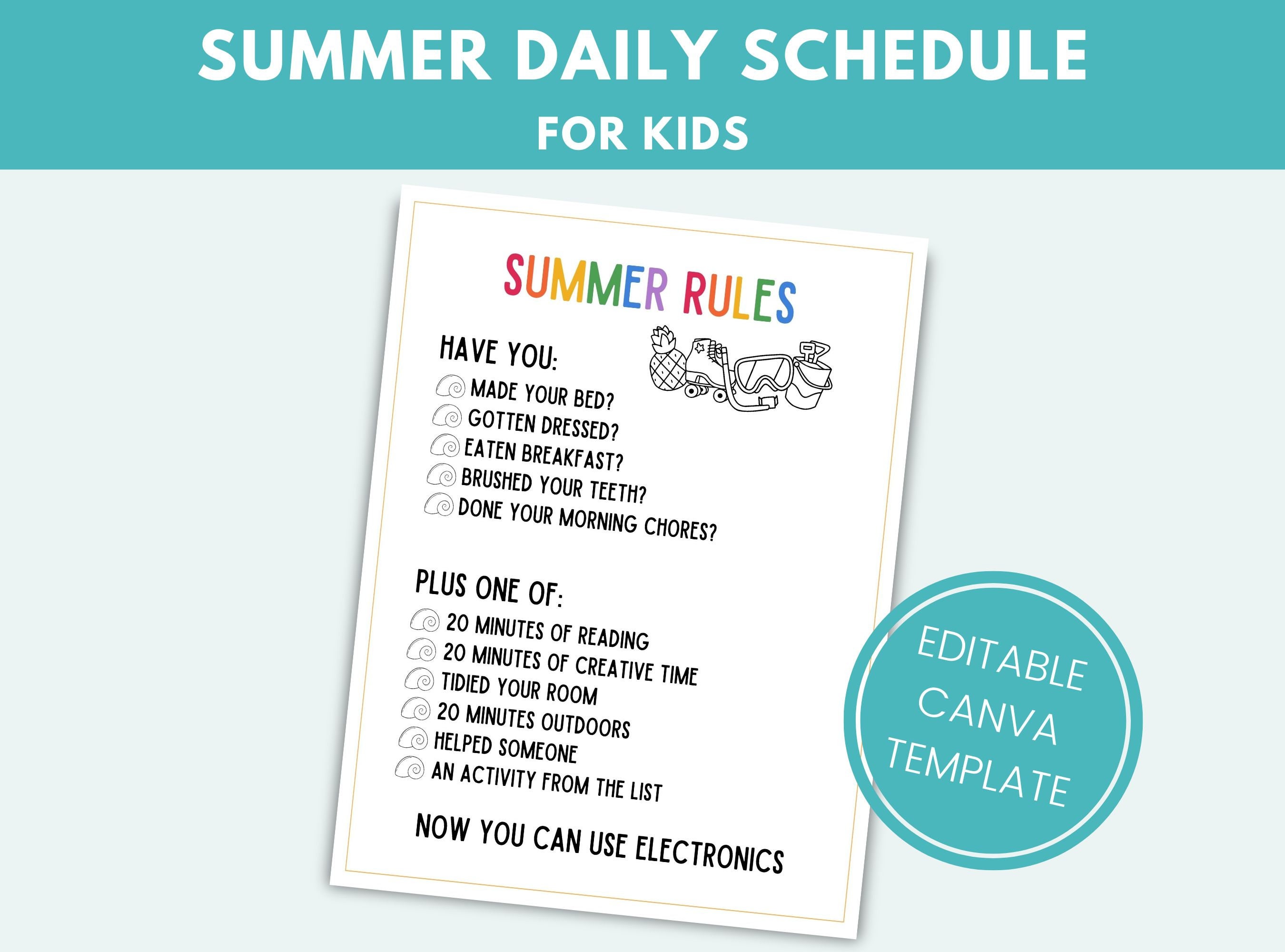 Summer Rules Screentime Rules Printable Summer Schedule Daily Summer ...