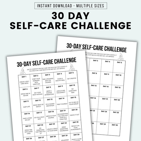 30 Day Self Care Challenge Printable Self Care Tracker Self Care Planner Daily Self Care Self Love Challenge Printable Habit Tracker