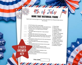 4.Juli Trivia Historische Figur 4. Juli Bündel Vaterländische Spiele Vierter Juli Party Spiele Unabhängigkeitstag Party Spiel 4. Juli Spiel