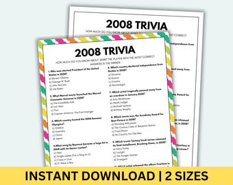 2008 Trivia Game Printable 18th Birthday Games Born In 2008 Game Birthday Games 18th Anniversary 2008 Trivia Questions Graduated 2008 Quiz