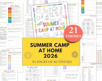 Summer Camp At home 2026 Printable Summer Camp Aktivitäten Sommerplan für Kinder Sommeraktivitäten Sommerplaner für Kinder 2026 Planer