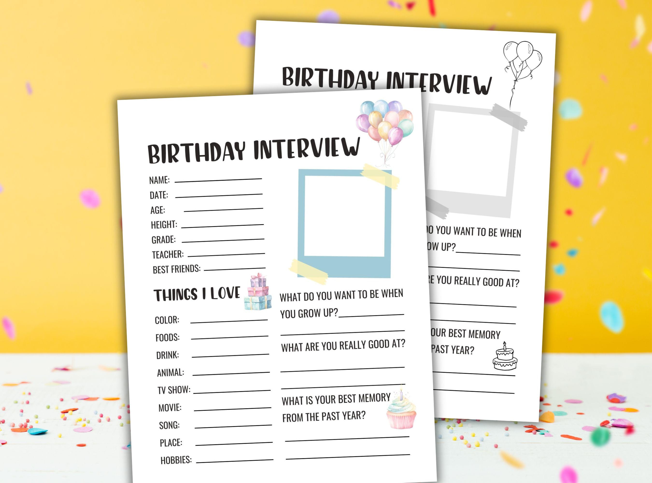 Kids Birthday Interview Printable Birthday Keepsake Printable Birthday ...
