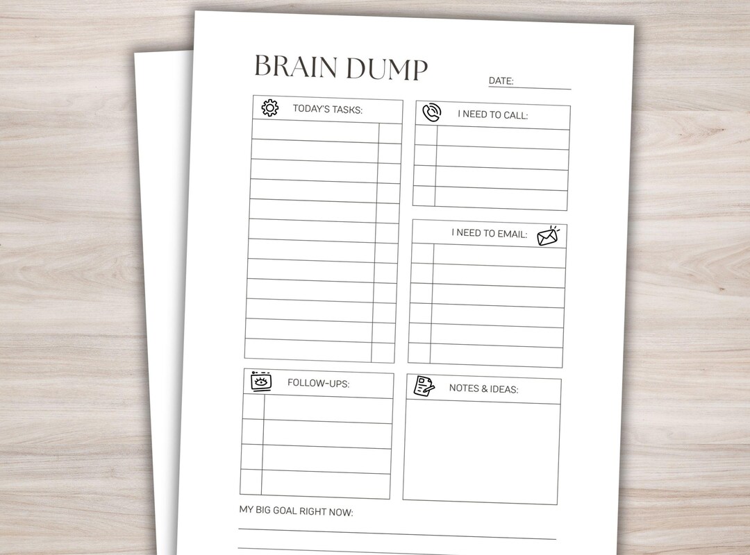 ADHD Brain Dump Planner Printable Brain Dump Templates Executive ...