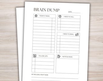 ADHD Brain Dump Planner Printable Brain Dump Templates Executive Function planner To Do List Task Tracker ADHD Organization ADHD Planner