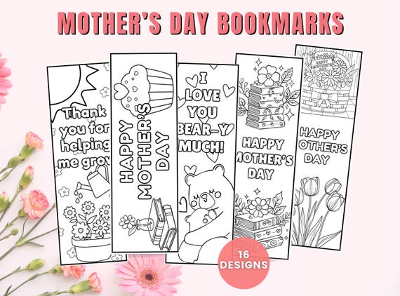 Mother's Day Bookmarks Printable Mother's Day Activity Mother's Day Craft Coloring Bookmarks Mother's Day Gift For Mom Printable Bookmarks