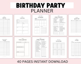 Planner per compleanni, pianificatore di eventi stampabile, pianificatore di feste, elenco di controllo per eventi, pianificazione di eventi per feste, elenco di controllo per feste in formato PDF, tracker per l'elenco degli ospiti, organizzatore
